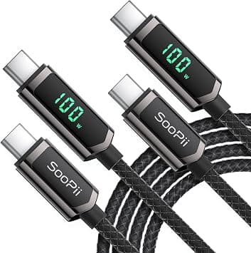 SOOPII USB C to USB C Cable, [6.6FT,2 Pack] 100W PD Fast Charging USB C Cable, Nylon Braided Type-C Cable with LED Display for lPhone 15/15 Plus, MacBook Pro, Samsung Galaxy S22/S10, Pixel, LG on Amazon.ae - Price Tracker