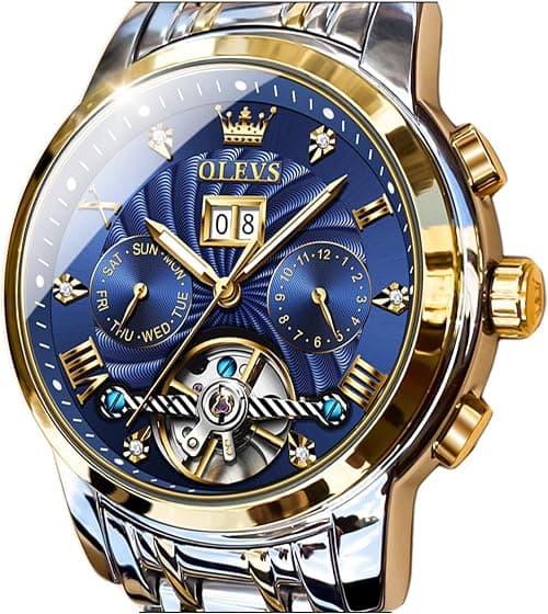 OLEVS Men Automatic Watch Skeleton 5 Hands Mechanical Classic Luxury Multi Calendar Stainless Steel Waterproof Wrist Watch for Men on Amazon.ae - Price Tracker
