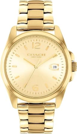 Coach Greyson Women's Watch | Enhancing Elegance for Every Event | Water Resistant (Model 14503911), Gold Plated/Gold Tone, Standard, Ionic plated case with acetate bracelet - Best Deal Finder