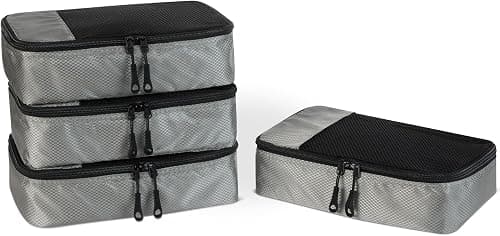 Amazon Essentials 4-Piece Packing Cubes Travel Accessories Set, Luggage Organizer with Double Zipper, Mesh Top, Polyester, Small, Gray (Previously Amazon Basics) on Amazon.ae - Price Tracker
