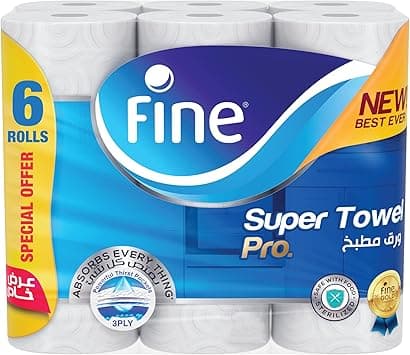 Fine Kitchen Super Towel Pro, 6 Rolls 60 Sheets x 3 Ply Paper Tissue - Amazon.ae Price Tracker