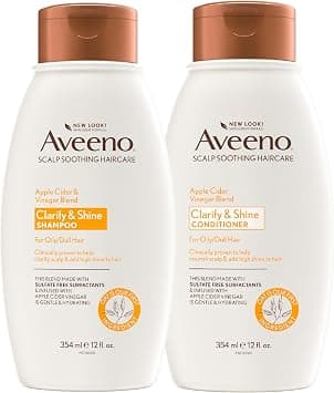 Aveeno Apple Cider Vinegar Shampoo + Conditioner for Balance & High Shine, Daily Clarifying & Soothing Scalp Shampoo for Oily or Dull Hair, Paraben & Dye-Free, 12 Fl Oz (Package May Vary) - Best Deal Finder