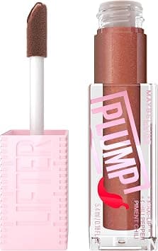 MAYBELLINE Lifter Gloss Lifter Plump, Plumping Lip Gloss with Chili Pepper and 5% Maxi-Lip, Cocoa Zing, Sheer Cool Brown, 1 Count - Best Deal Finder