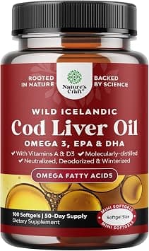 Icelandic Cod Liver Oil Softgels - Wild Caught EPA DHA Omega 3 Fish Oil 1000mg - Sustainably Sourced Burpless Fish Oil Supplement with Vitamin D3 and A for Heart Joint Brain and Immune Support - Best Deal Finder