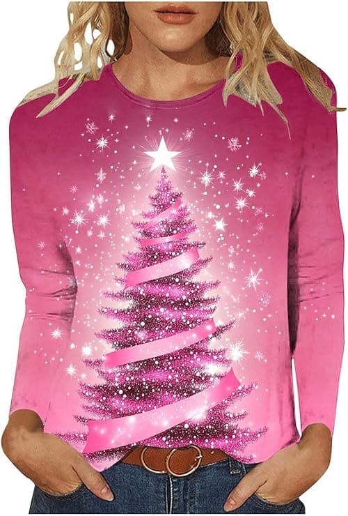 Christmas Tops For Women Uk Novelty Xmas Jumpers Plus Size Long Sleeve T Shirt Round Neck Blouses Ugly Xmas Tree Jumper Snowman Reindeer Tshirt Funny Christmas Jumpers Tunic Pullover on Amazon.ae - Price Tracker