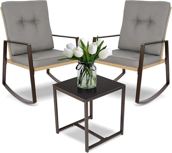 YIYAN 3 Piece Bistro Set Outdoor Patio Rocking Wicker Chairs, Patio Outdoor Furniture Conversation Sets with Porch Chairs,Coffee Table and Washable Cushion(Gray) on Amazon.ae - Price Tracker