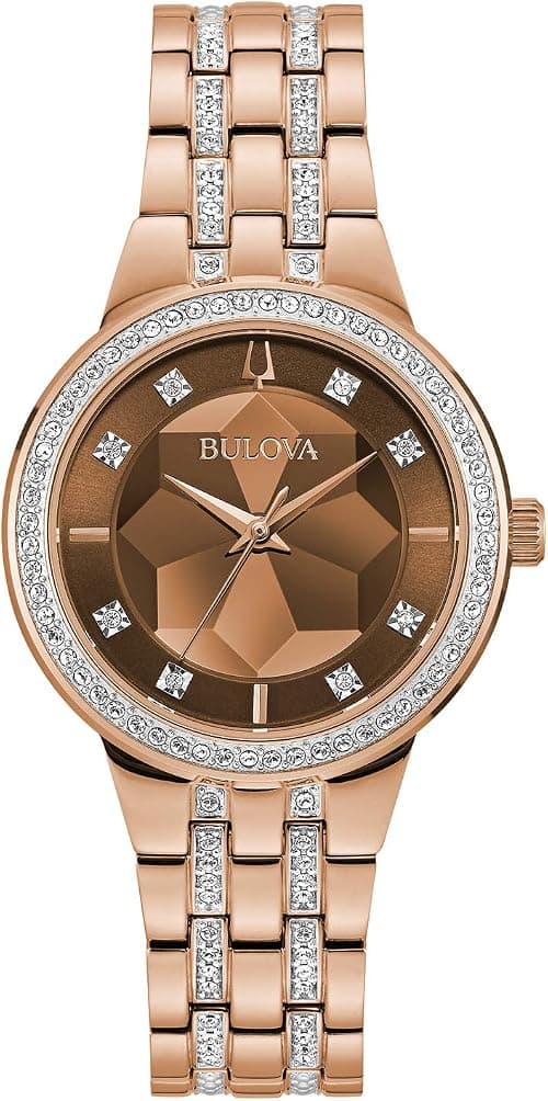 Bulova Ladies' Crystal Phantom 3-Hand Quartz Watch, Faceted Mineral Glass Dial على Amazon.ae - متتبع الأسعار