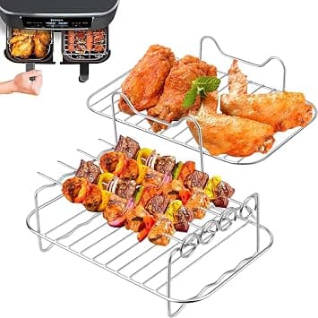 Air Fryer Rack Set, 2-Tier with 4 Skewers, Ninja AF300/400UK | 2-Pack Stackable Rack & 4 Skewers for Ninja AF300/400UK, doubles capacity, even heating, Stainless Steel & Black on Amazon.ae - Price Tracker