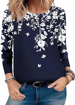 Zeagoo Long Sleeve Shirts for Women Henley T Shirts Loose Fit Tunics Dressy Casual Work Blouses Fall Fashion Tops on Amazon.ae - Price Tracker