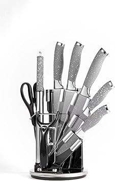 Cuisine Art 9-Piece Professional Kitchen Knife Set with Revolving Stand – Includes Chef, Cleaver, Slicing, Utility, Fruit Knives, Scissors, Sharpening Rod and Potato Peeler - Grey on Amazon.ae - Price Tracker
