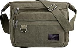 Canvas Shoulder Messenger Bag, 13 Inches Laptop Satchel Bag, Casual Crossbody Bag with Water Bottle Holders for Men Women - Best Deal Finder