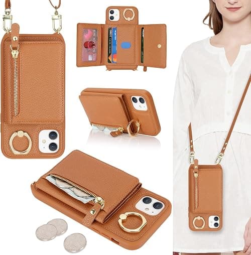 ELTEKER Mobile Phone Case for iPhone 11, Case with Strap, Card Slot, Ring Holder, Wallet, Leather Flip Case, Shoulder Bag, Mobile Phone Case for iPhone 11 - Brown on Amazon.ae - Price Tracker