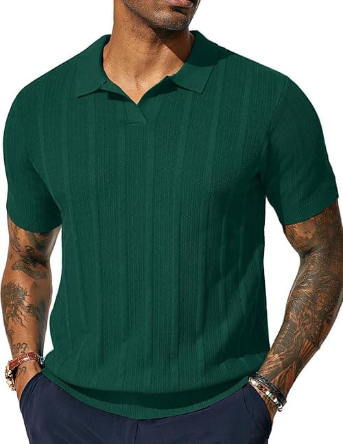 PJ PAUL JONES Mens Polo Shirts Textured Knit V-Neck Summer Shirts on Amazon.ae - Price Tracker
