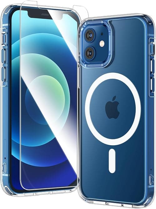 TAURI for iPhone 12 Case/iPhone 12 Pro Case, Compatible with Magsafe [Yellowing Resistant] with Screen Protector, Military-Grade Protection, Slim Magnetic Phone Case, Clear على Amazon.ae - متتبع الأسعار