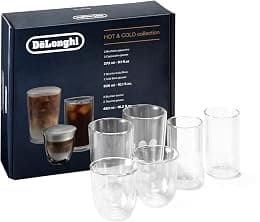 De'Longhi Hot and Cold Glass Set, 6pcs - 2 Cappuccino, 2 Cold Brew, 2 Thermal Double-Wall Borosilicate Glasses, Hand-Blown, Dishwasher Safe, Gift Box, 1-Year Warranty - Clear DLSC326 - Best Deal Finder