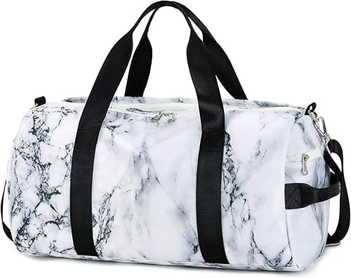Bluboon Sport Gym Duffle Travel Bag for Men Women with Shoe Compartment, Wet Pocket (Marble-White) on Amazon - Best Deal Finder