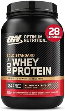 Optimum Nutrition (ON) Gold Standard 100% Whey Protein Powder Primary Source Isolate, 24 Grams of Protein for Muscle Support and Recovery - Extreme Milk Chocolate, 2 Lbs, 28 Servings (907 Grams) على Amazon.ae - متتبع الأسعار
