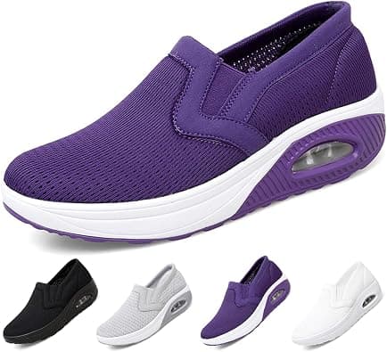 Women's Platform Orthopedic Air Cushion Walking Shoes Mesh Breathable Diabetic Nurse Work Sneakers Slip-ons Light Wedge Ladies Toning Rocker Shoe - متتبع أسعار Amazon.sa