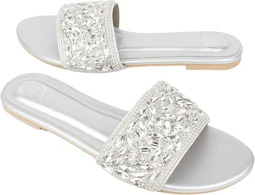 Dollar's Fashion Open Toe Slip On Flats Women Sandals, Crystal Embellished Elegant Synthetic Leather Ladies Fashion Footwear on Amazon.ae - Price Tracker