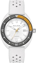 Bulova Men's Oceanographer Snorkel Ceramic Case and White Perforated Rubber Strap Watch, Day Date 100M WR - Best Deal Finder
