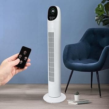 Electric Tower Fan Vertical Soft Sound Tower, Remote Control 90° Wide Angle Oscillation, Large Portable Wind Air Conditioner Air Cooler, 86 * 22cm على Amazon.ae - متتبع الأسعار