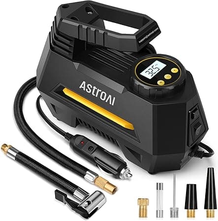 AstroAI Tyre Inflator Air Compressor 12V, Portable Electric Car Tyre Pump with Tyre Pressure Gauge, Auto-Stop Air Pump with Valve Adaptors and LED Light, Car Accessories, Yellow - Amazon.ae Price Tracker