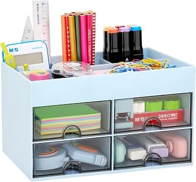 LETURE Desk Organizer Office Desktop Organizer with Drawer, Desk Top Accessories Stationary Organizer Desk Caddy, Pen/Pencil/Business Card/Sticky Note Tray/Paperclip Holder Storage Box (Blue) on Amazon.ae - Price Tracker