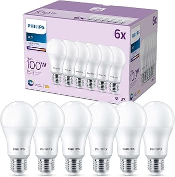 PHILIPS Classic LED E27 Bulb, 100 W, Matte, Neutral White, Non-Dimmable, Pack of 6 - متتبع أسعار Amazon.sa
