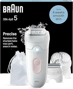 Braun Silk-épil 5 Epilator for Easy Hair Removal, Braun Epilator for Women, Wet & Dry, Lasting Smooth Skin, with Lady Shaver, Trimmer Comb & Exfoliation Brush Heads, 5-060, White/Flamingo on Amazon.ae - Price Tracker