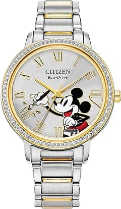 Citizen Eco-Drive Ladies' Mickey Mouse Crystal Watch, Two Tone Gold Stainless Steel, 3-Hand, 36mm (Model: FE7044-52W), Two Tone, Modern - Amazon.ae Price Tracker