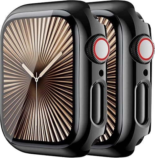 2 Pack Case Compatible with Apple Watch Series 6 5 4 Se 44mm Case Tempered Glass Screen Protector, Plated Hard PC Cover Full Coverage Shockproof Iwatch Bumper (44mm, Black+Black) على Amazon.ae - متتبع الأسعار