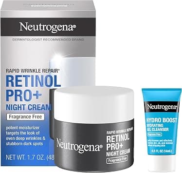 Neutrogena Rapid Wrinkle Repair Retinol Pro+ Night Cream Face Moisturizer, Anti-Aging Face Cream, 1.7 oz + Trial Size Hydro Boost Facial Cleanser, 0.5 fl. oz - Best Deal Finder