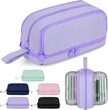 Large Capacity Pencil Case, Pencil Case 4 Compartments with Zipper Portable Handle, Beautiful Stationery Organizer for Boys Girls Teen College Students School Adults & Office Supplies, Purple on Amazon.ae - Price Tracker