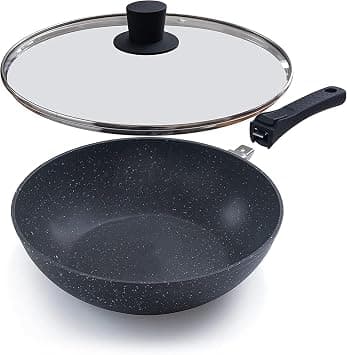 nuovva Non-Stick Wok Pan with Glass Lid– Deep Stir Fry Pan with Induction Base – 28cm Frying Pan with Detachable Handle on Amazon.ae - Price Tracker
