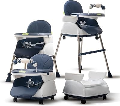 Baybee 4 in 1 Nora Convertible High Chair for KidsAdjustable Height and Footrest, Baby Toddler Feeding Booster Seat with Tray, Wheels, Safety Belt and Cushion For 6 Months to 4 Years (Dark Blue) على Amazon.ae - متتبع الأسعار