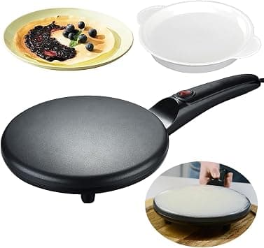 Griddle Crepe Maker, 8" Non-Stick Electric Crepes Pan, Auto Thermostat Control, Handheld Long Handle, W/Batter Bowl, Portable Breakfast Maker for Pancake, Blintz, Chapati, Tortilla on Amazon.ae - Price Tracker