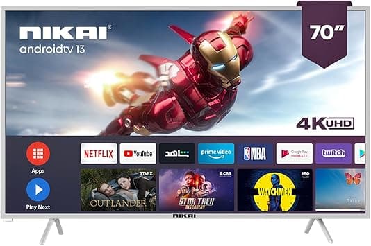 Nikai 70 Inch Ultra Slim 4K UHD Smart LED TV, Android 13, Built-In Wi-Fi & Smart Apps - Youtube & Shahid, Powerfull A55 Quad Core Processor - UHD70SLEDT on Amazon.ae - Price Tracker