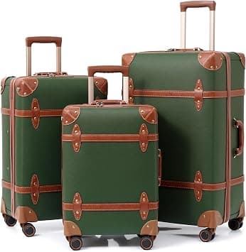 urecity Vintage Luggage Set 20"/24"/28" – Retro PU Leather Suitcase with TSA Lock, 360° Spinner Wheels & Telescopic Handle – Lightweight Travel Trolley (Olive Green) - Best Deal Finder