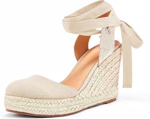 Women's Espadrille Wedge Sandals Closed Toe Lace Up Platform Ankle Wrap Summer Casual Shoes on Amazon.ae - Price Tracker