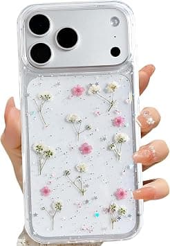 LSEEKA for iPhone 17 Pro Max Clear Case with Pressed Real Flowers Design,Glitter Cute Pink Floral Pattern Slim Soft TPU Protective Women Girl's Phone Cover for iPhone 17 Pro Max - Amazon.ae Price Tracker