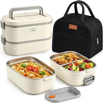 Lunch Box with Bag, 2 Layer Bento Lunch Box with Stainless Steel Containers, Portable Food Container for Adults Kids, School, Office, Picnic & Travel, Beige on Amazon.ae - Price Tracker