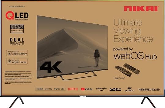 Nikai 65" Inch QLED WebOS 4K Smart UHD TV, Hands-Free Voice Control, Dolby Digital, Built-in Wi-Fi, Bluetooth, High Colour Gamut, Effortless Connectivity With Android & Apple Devices NIK65MEU4QLED - متتبع أسعار Amazon.sa