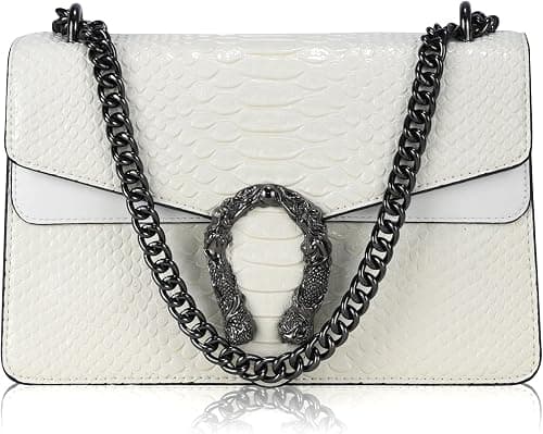 Women's Leather Snake Print Crossbody and Shoulder Bag - Luxury Chain Strap Bag Ladies Satchel Handbag Evening Square Purses on Amazon - Best Deal Finder