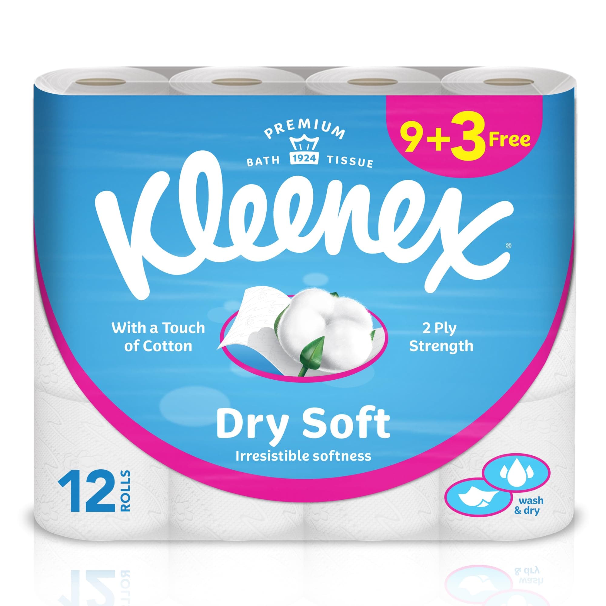 Kleenex Dry Soft Toilet Tissue Paper, 2 PLY, 12 Rolls x 200 Sheets, Embossed Bathroom Tissue with a Touch Of Cotton on Amazon.ae - Price Tracker