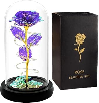 Arabest Colorful Artificial Flower Rose Gift, LED Light Forever Rose Birthday Gifts for Women Mom Grandma Wife, Rose Flower in Glass Dome, Unique Gifts for Mother's Day (Purple) - Best Deal Finder