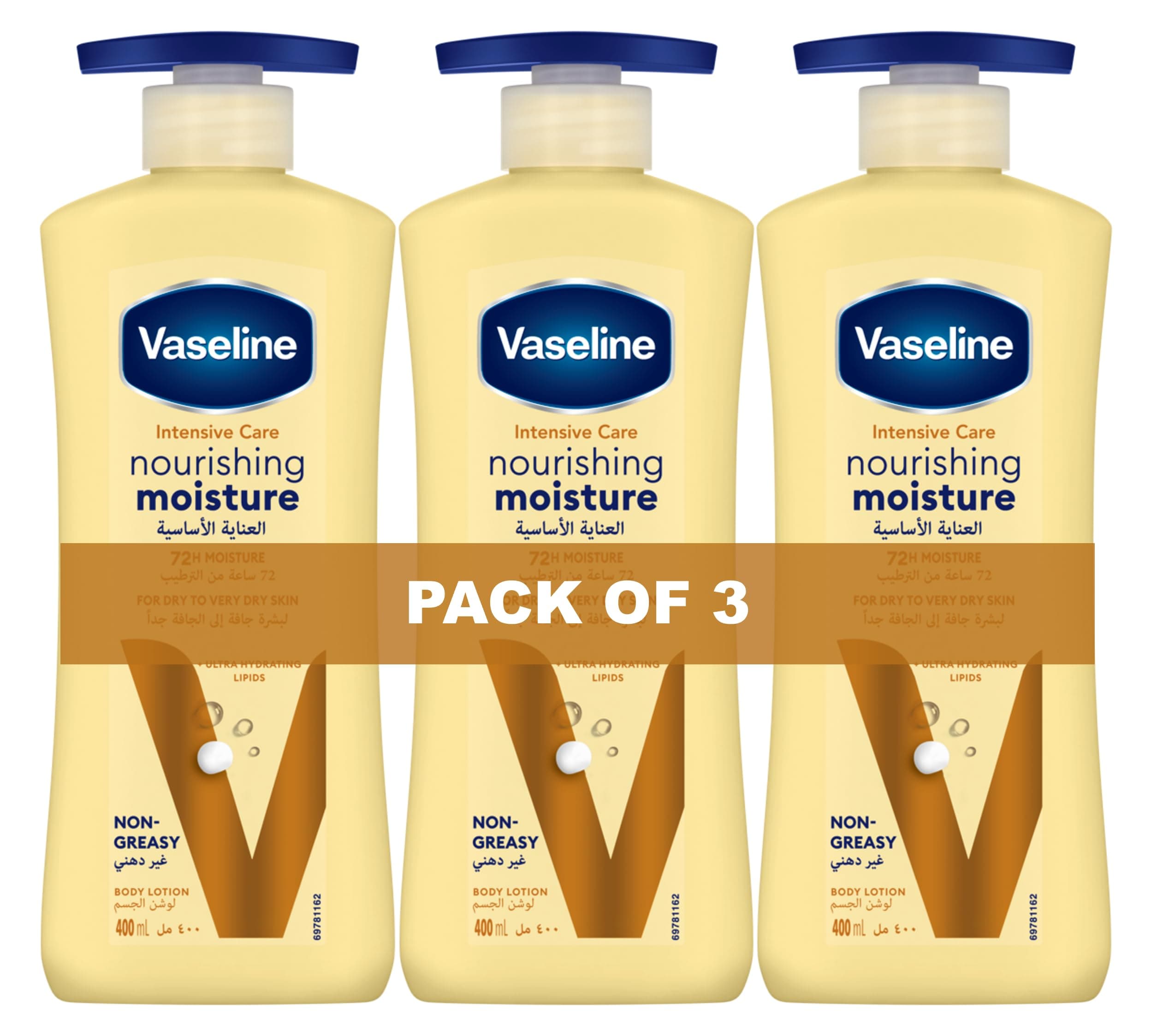 Vaseline Intensive Care Body Lotion, for Dry to Very Dry Skin, Nourishing Moisture, 72hr Moisturising, 3 x 400ml on Amazon.ae - Price Tracker