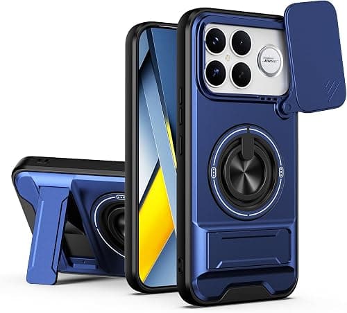 Case for Xiaomi Poco F8 Ultra 5G/K90 Max, Shockproof Case with 360° Ring Holder & Lens Protective Cover, Anti-Fingerprint Protective Cover with Stand Blue on Amazon.ae - Price Tracker