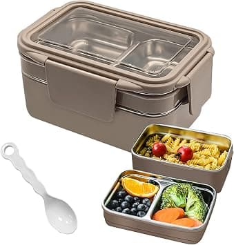 UCHUNAG Bento Lunch Box for Adults & kids, Reusable Stainless Steel Meal Box, Leakproof Food Storage Containers with 2 Layers Divders,Suitable Microwave Ovens Heating,Healthy Lunches & Snacks - Khaki on Amazon.ae - Price Tracker