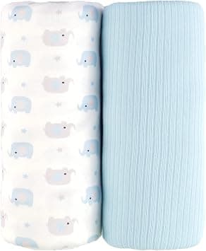 lasoftan Large Stretchy Swaddle Blanket, Newborn Swaddle Wrap, Baby Swaddle Receiving Blanket, Nursing Cover & Stroller Cover, Perfect for Boys Girls, 30 x 40 inches, 2 Pcs, Elephant على Amazon.ae - متتبع الأسعار