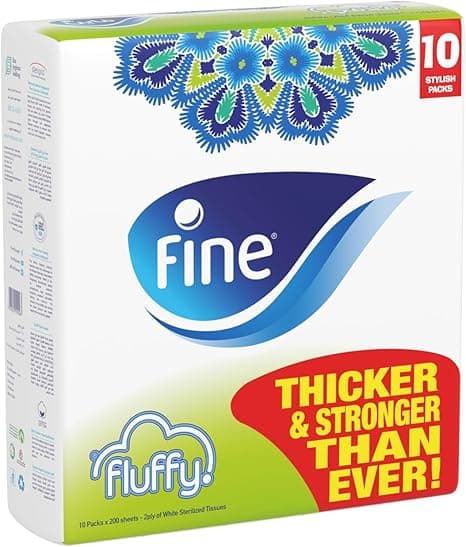 Fine Fluffy Facial Tissue, 10 packs of 200 sheets x 2 Ply on Amazon.ae - Price Tracker